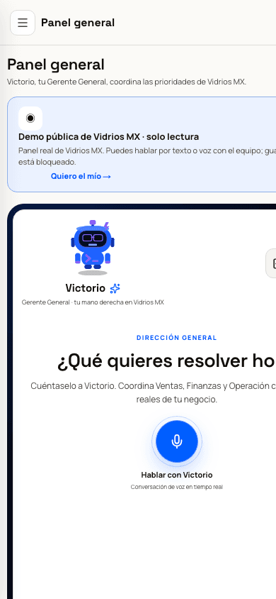 Panel General de Victoria OS en modo claro dentro de un teléfono